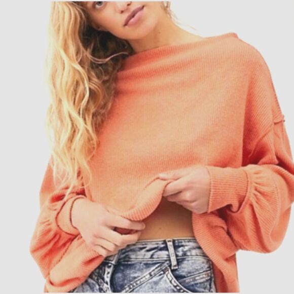 We The‎ Free People Main Squeeze Hacci L Off Shoulder Top Balloon Sleeve Sweater - Picture 1 of 10